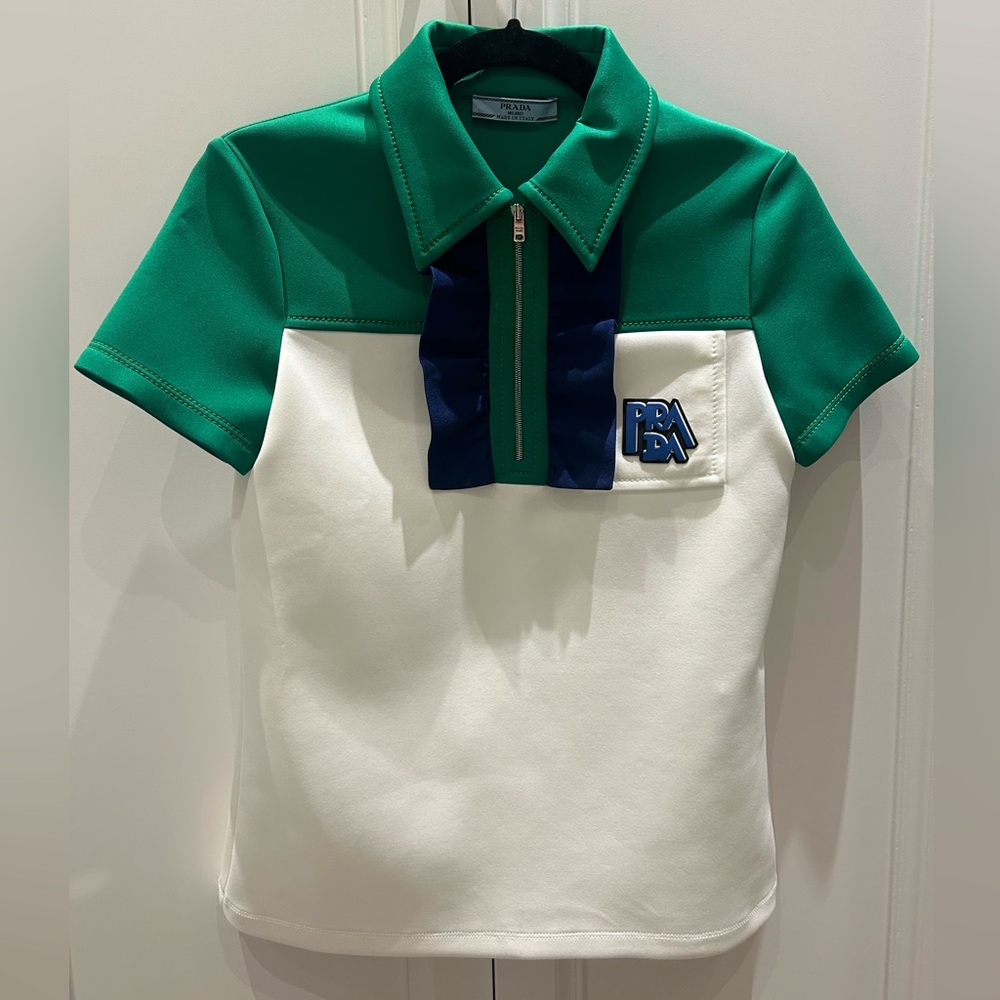 Prada Green and White Short Sleeve Tee